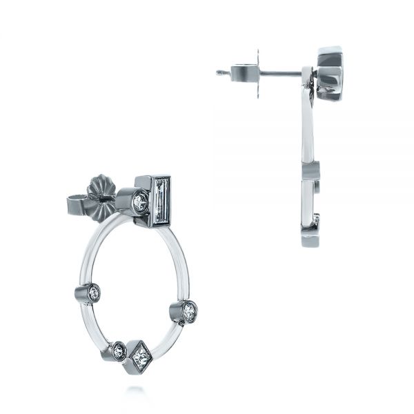 18k White Gold And 14K Gold 18k White Gold And 14K Gold Custom Diamond Studs With Two-tone Diamond Hoops - Front View - 104211