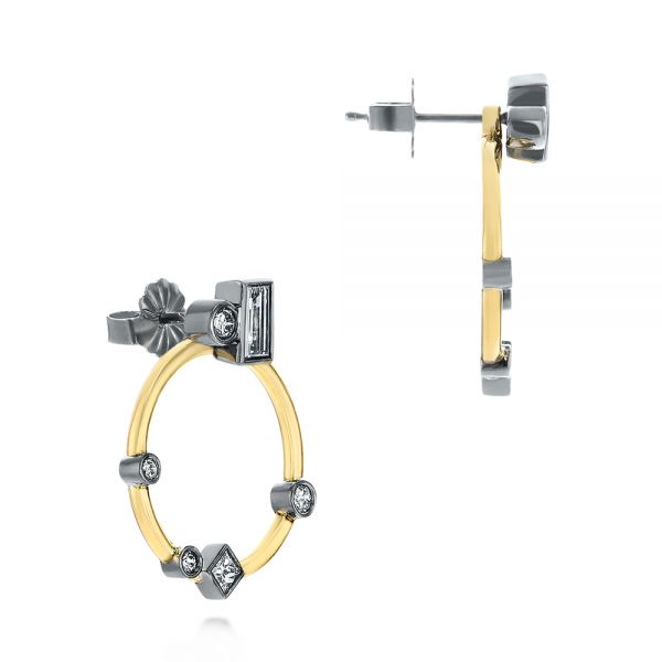 14k Yellow Gold And 14K Gold Custom Diamond Studs With Two-tone Diamond Hoops - Front View - 104211