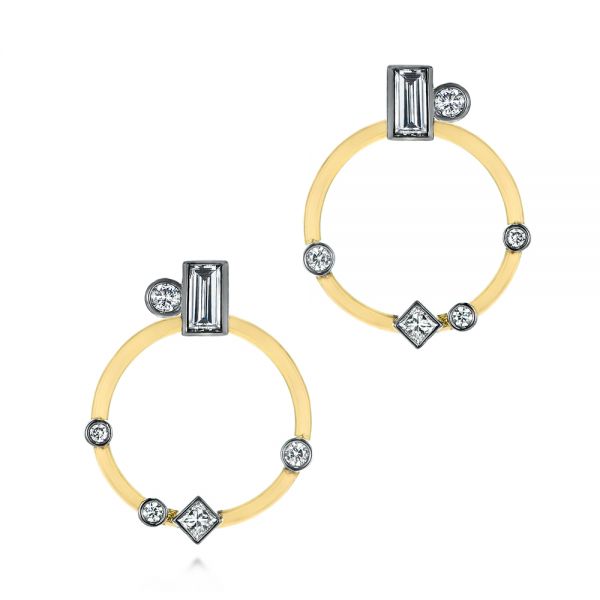 14k Yellow Gold And Platinum 14k Yellow Gold And Platinum Custom Diamond Studs With Two-tone Diamond Hoops - Three-Quarter View -  104211