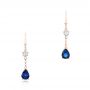 18k Rose Gold 18k Rose Gold Custom Diamond And Blue Sapphire Drop Earrings - Three-Quarter View -  102776 - Thumbnail