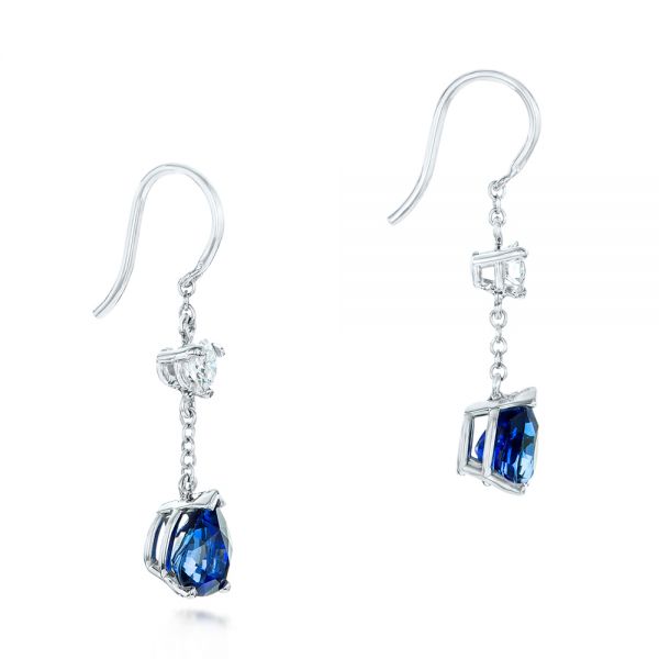  Platinum Platinum Custom Diamond And Blue Sapphire Drop Earrings - Front View -  102776