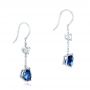 18k White Gold Custom Diamond And Blue Sapphire Drop Earrings - Front View -  102776 - Thumbnail