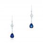 18k White Gold Custom Diamond And Blue Sapphire Drop Earrings - Three-Quarter View -  102776 - Thumbnail