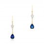 14k Yellow Gold 14k Yellow Gold Custom Diamond And Blue Sapphire Drop Earrings - Three-Quarter View -  102776 - Thumbnail