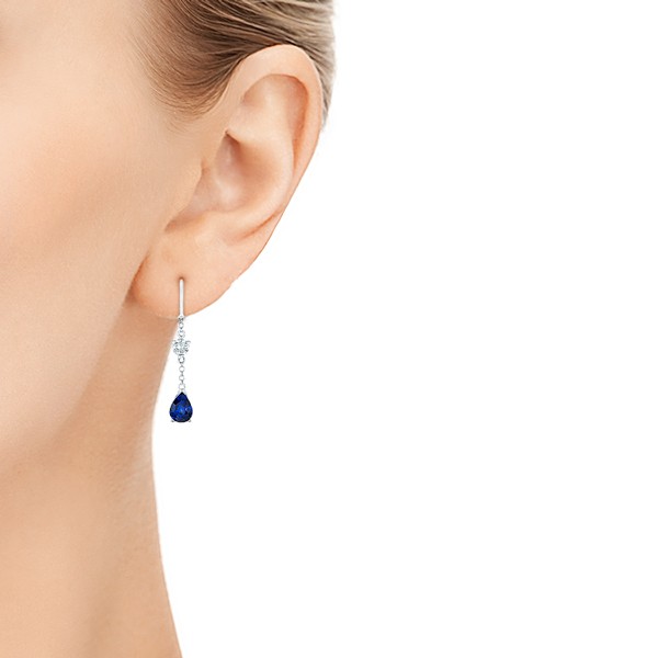 Custom Diamond and Blue Sapphire Drop Earrings - On hand