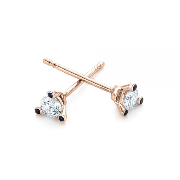 18k Rose Gold 18k Rose Gold Custom Diamond And Blue Sapphire Stud Earrings - Front View -  102178