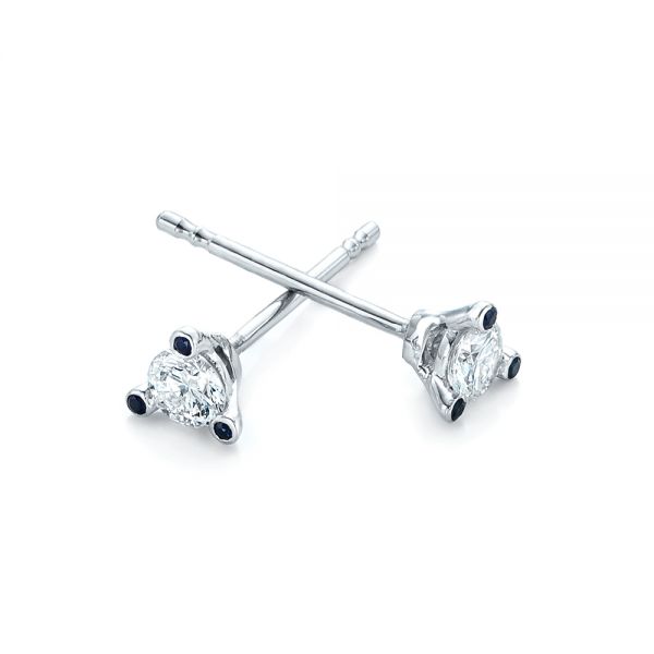  Platinum Platinum Custom Diamond And Blue Sapphire Stud Earrings - Front View -  102178