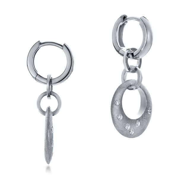 Platinum Platinum Custom Diamond And Brushed Metal Earrings - Front View - 100596