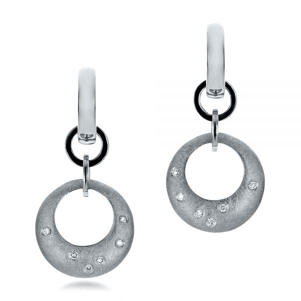  Platinum Platinum Custom Diamond And Brushed Metal Earrings - Three-Quarter View -  100596