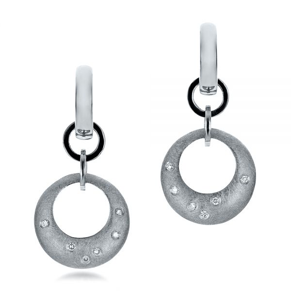  14K Gold 14K Gold Custom Diamond And Brushed Metal Earrings - Three-Quarter View -  100596