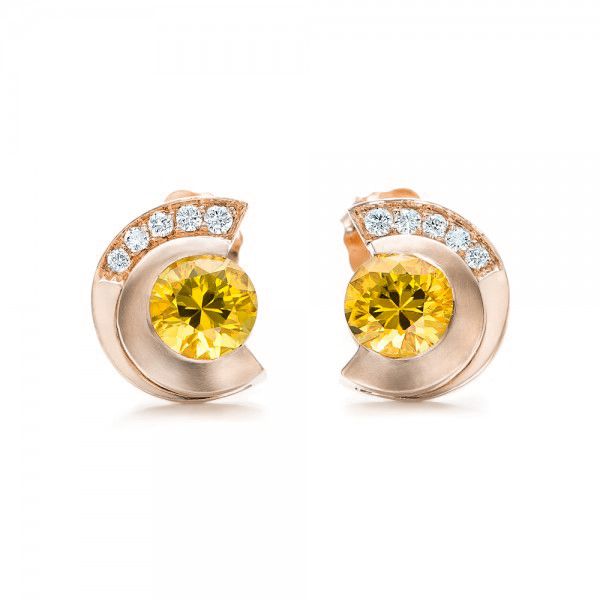 18k Rose Gold 18k Rose Gold Custom Diamond En Tourmaline Earrings - Three-Quarter View -  102004