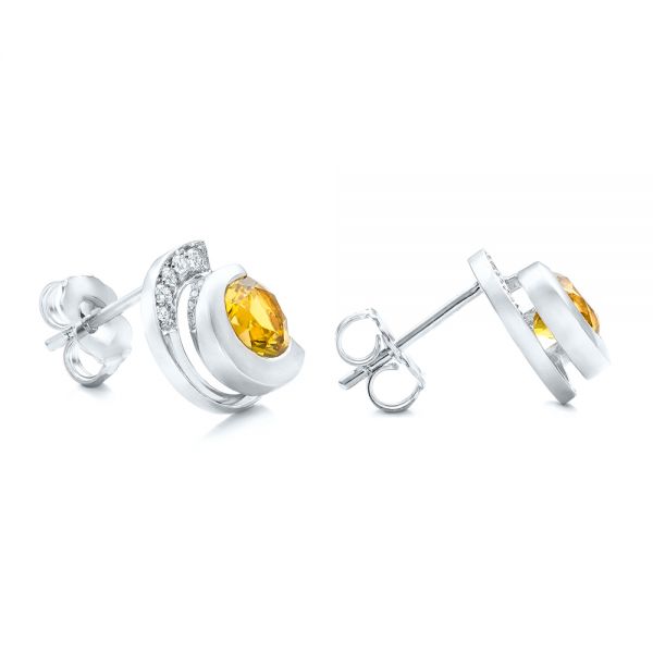 18k White Gold 18k White Gold Custom Diamond En Tourmaline Earrings - Front View -  102004