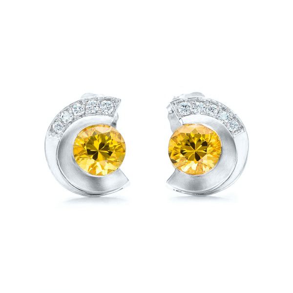 18k White Gold 18k White Gold Custom Diamond En Tourmaline Earrings - Three-Quarter View -  102004