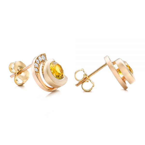 14k Yellow Gold Custom Diamond En Tourmaline Earrings - Front View -  102004