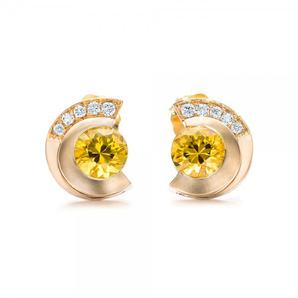 18k Yellow Gold 18k Yellow Gold Custom Diamond En Tourmaline Earrings - Three-Quarter View -  102004