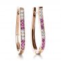 18k Rose Gold 18k Rose Gold Custom Diamond And Pink Sapphire Earrings - Front View -  1216 - Thumbnail