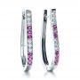 18k White Gold 18k White Gold Custom Diamond And Pink Sapphire Earrings - Front View -  1216 - Thumbnail