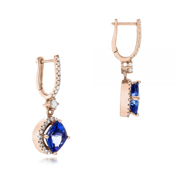 14k Rose Gold 14k Rose Gold Custom Diamond And Tanzanite Earrings - Front View -  102094