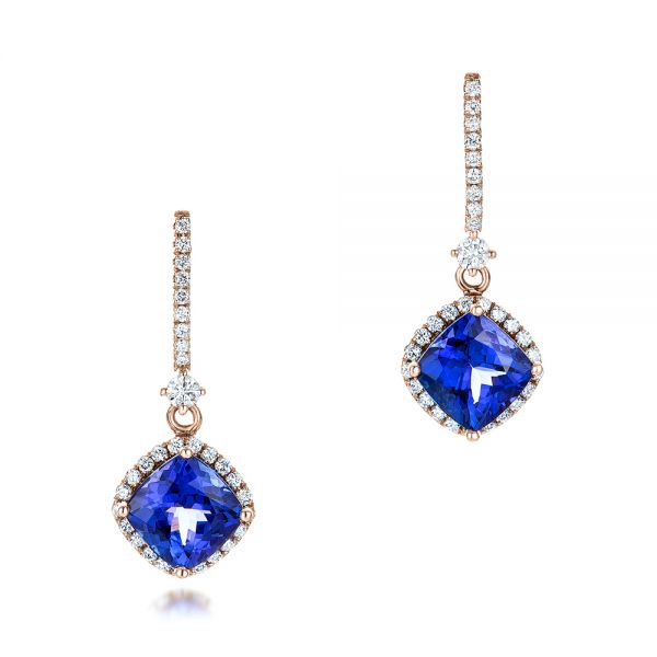 18k Rose Gold 18k Rose Gold Custom Diamond And Tanzanite Earrings - Three-Quarter View -  102094