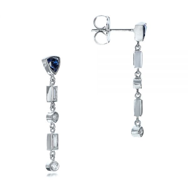 18k White Gold Custom Diamond And Tanzanite Earrings - Front View -  101218