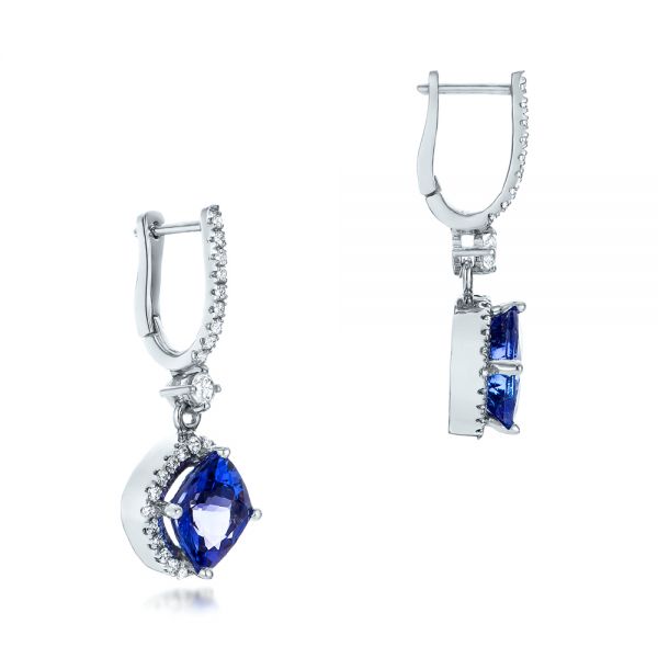 18k White Gold 18k White Gold Custom Diamond And Tanzanite Earrings - Front View -  102094