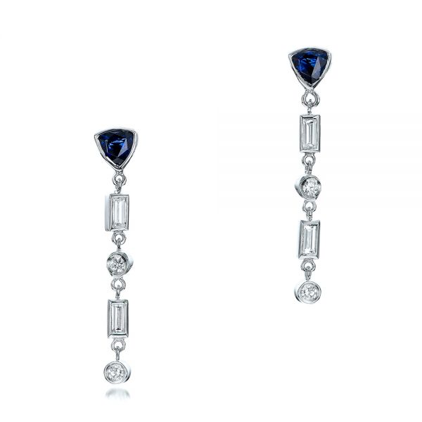  Platinum Platinum Custom Diamond And Tanzanite Earrings - Three-Quarter View -  101218