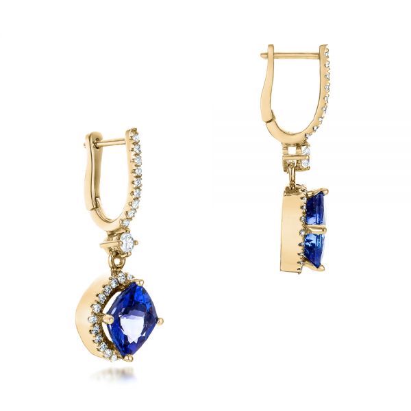 18k Yellow Gold 18k Yellow Gold Custom Diamond And Tanzanite Earrings - Front View -  102094