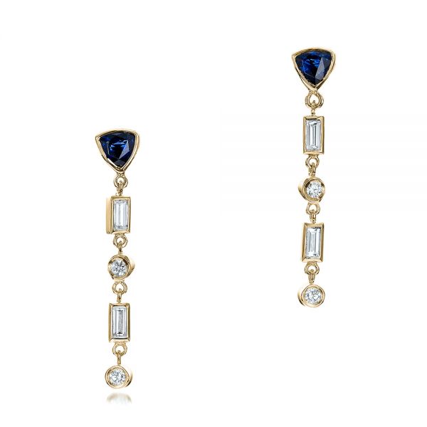 18k Yellow Gold 18k Yellow Gold Custom Diamond And Tanzanite Earrings - Three-Quarter View -  101218