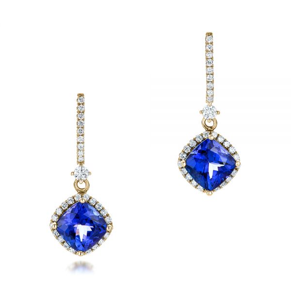 14k Yellow Gold 14k Yellow Gold Custom Diamond And Tanzanite Earrings - Three-Quarter View -  102094