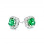 18k White Gold Custom Emerald And Diamond Stud Earrings - Front View -  103389 - Thumbnail