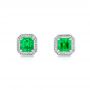 18k White Gold Custom Emerald And Diamond Stud Earrings - Three-Quarter View -  103389 - Thumbnail