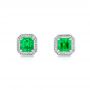  Platinum Platinum Custom Emerald And Diamond Stud Earrings - Three-Quarter View -  103389 - Thumbnail