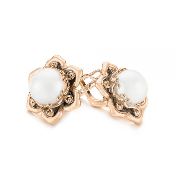 14k Rose Gold 14k Rose Gold Custom Floral Pearl Earrings - Front View -  103656