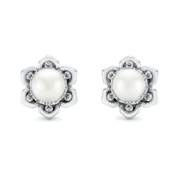  Platinum Platinum Custom Floral Pearl Earrings - Three-Quarter View -  103656