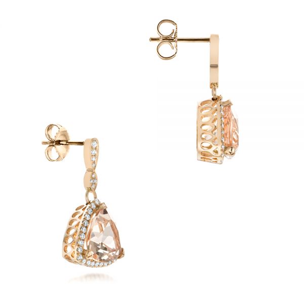 14k Rose Gold Custom Morganite And Diamond Halo Earrings - Front View -  102774