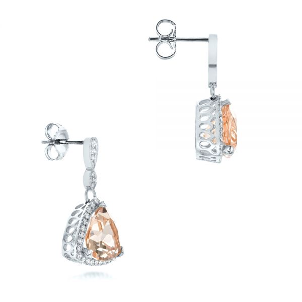 14k White Gold 14k White Gold Custom Morganite And Diamond Halo Earrings - Front View -  102774