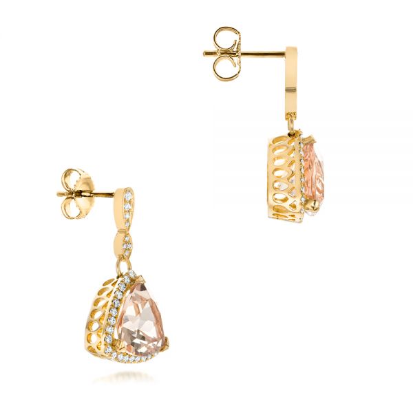 18k Yellow Gold 18k Yellow Gold Custom Morganite And Diamond Halo Earrings - Front View - 102774