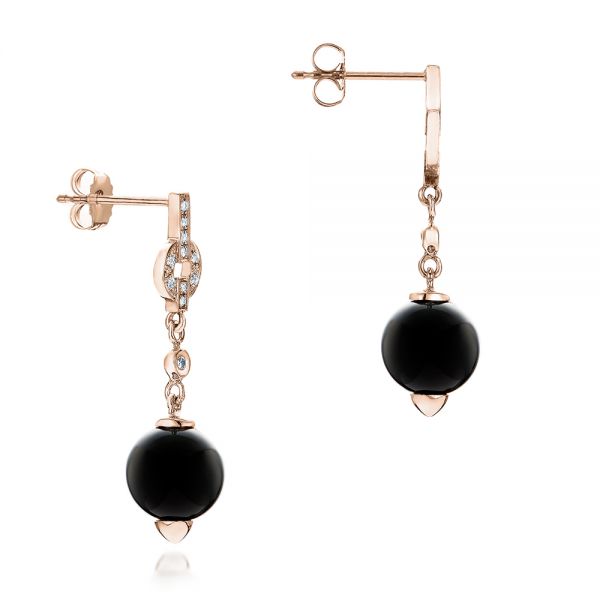 14k Rose Gold 14k Rose Gold Custom Onyx And Diamond Dangle Earrings - Front View - 102003