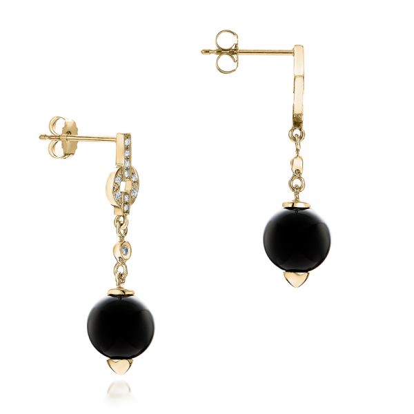14k Yellow Gold 14k Yellow Gold Custom Onyx And Diamond Dangle Earrings - Front View - 102003