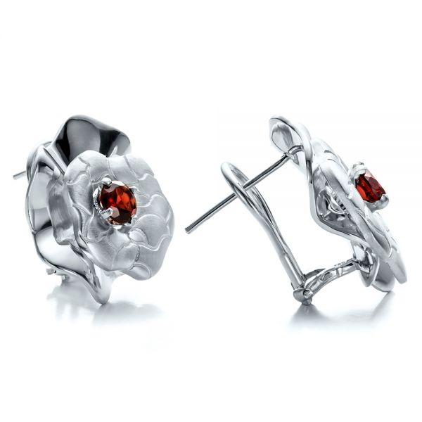  Platinum Platinum Custom Organic Red Garnet Earrings - Front View -  100630