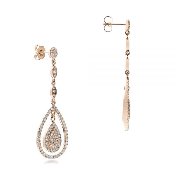 18k Rose Gold 18k Rose Gold Custom Pave Diamond Dangle Earrings - Front View -  101236
