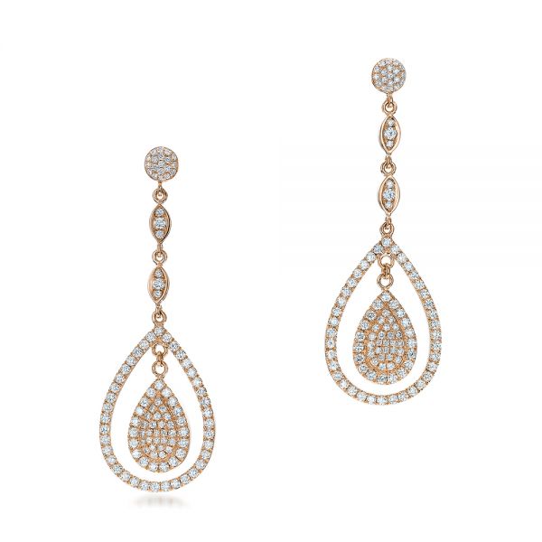 18k Rose Gold 18k Rose Gold Custom Pave Diamond Dangle Earrings - Three-Quarter View -  101236