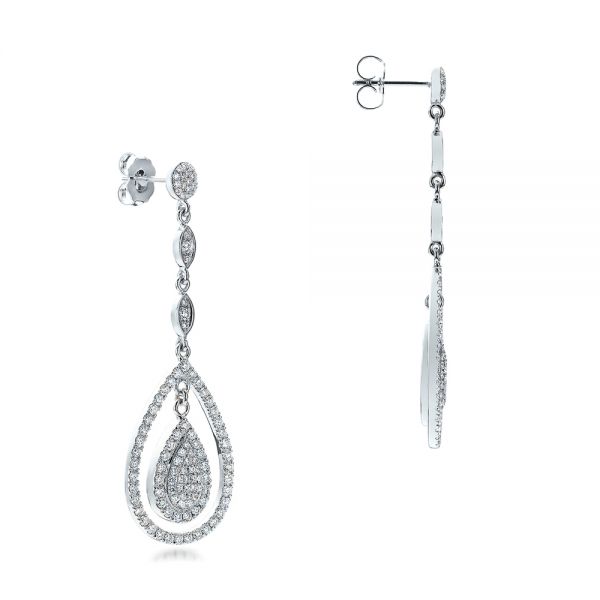 14k White Gold 14k White Gold Custom Pave Diamond Dangle Earrings - Front View -  101236