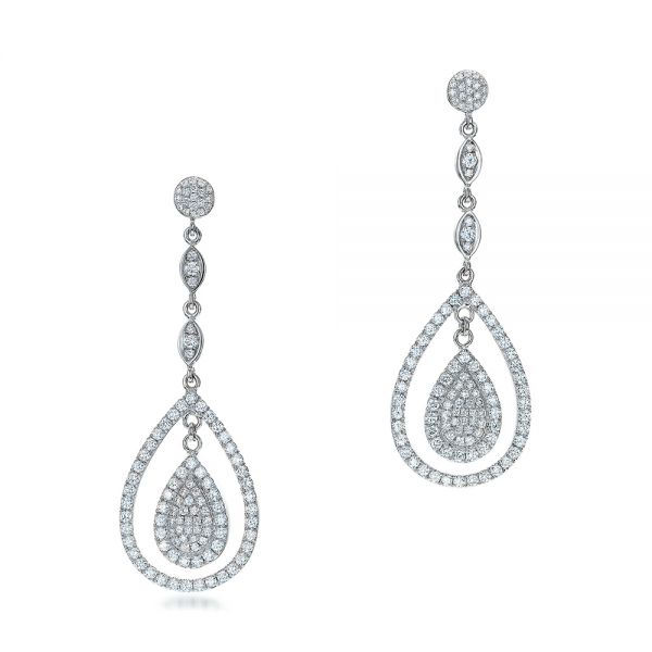 14k White Gold 14k White Gold Custom Pave Diamond Dangle Earrings - Three-Quarter View -  101236