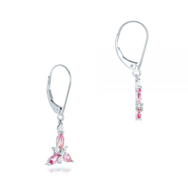 18k White Gold 18k White Gold Custom Pink Sapphire And Diamond Flower Earrings - Front View -  102733