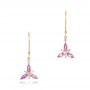 18k Yellow Gold Custom Pink Sapphire And Diamond Flower Earrings - Three-Quarter View -  102733 - Thumbnail