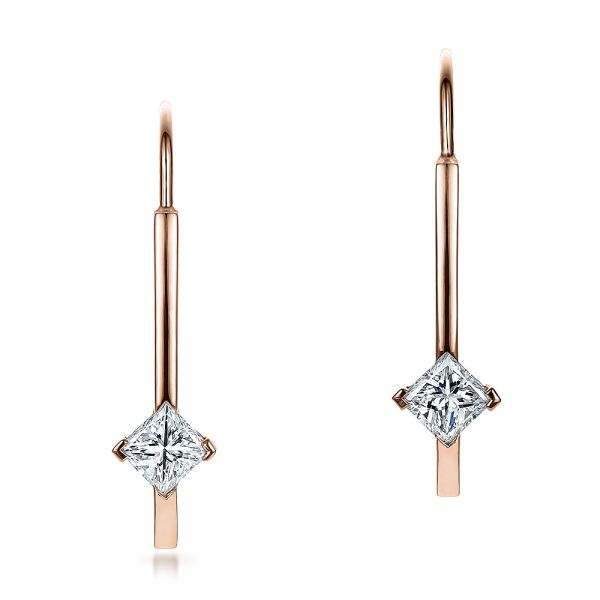 14k Rose Gold 14k Rose Gold Custom Princess Cut Diamond Drop Earrings - Three-Quarter View -  100766