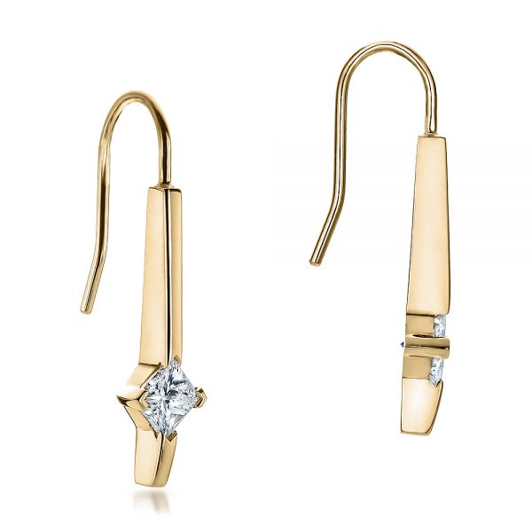 14k Yellow Gold 14k Yellow Gold Custom Princess Cut Diamond Drop Earrings - Front View - 100766