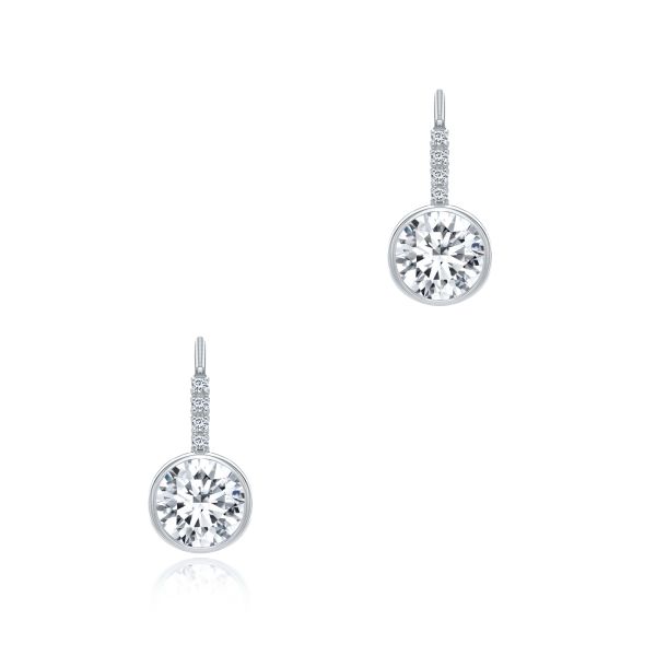 14k White Gold Custom Round Bezel Diamond Earrings - Front View - 107879