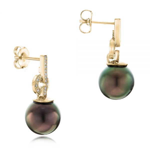 14k Yellow Gold 14k Yellow Gold Custom Tahitian Pearl And Diamond Earrings - Front View -  102083